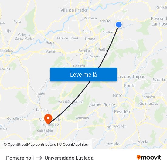 Pomarelho I to Universidade Lusíada map