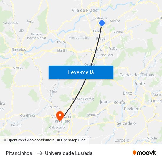 Pitancinhos I to Universidade Lusíada map