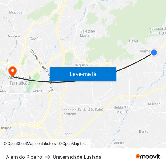 Além do Ribeiro to Universidade Lusíada map