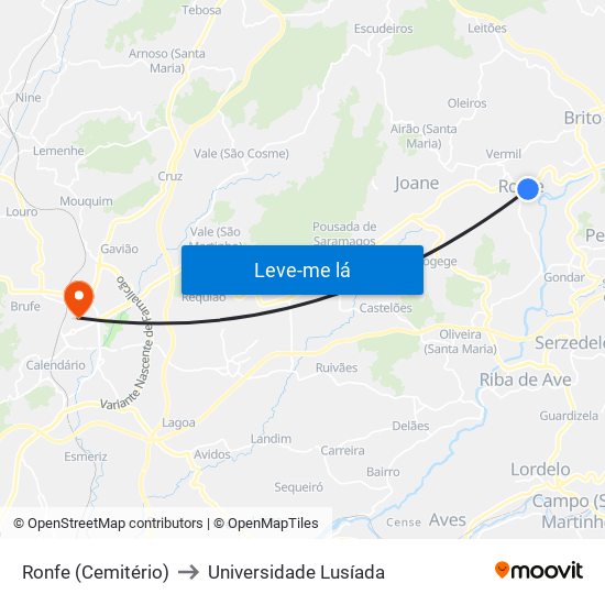 Ronfe (Cemitério) to Universidade Lusíada map