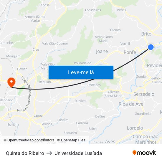 Quinta do Ribeiro to Universidade Lusíada map
