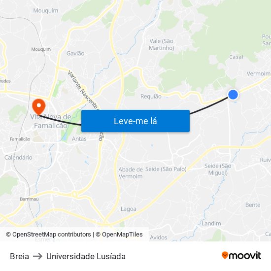 Breia to Universidade Lusíada map