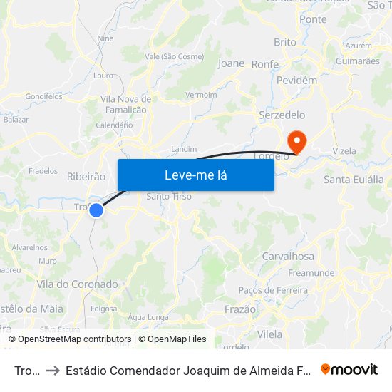 Trofa to Estádio Comendador Joaquim de Almeida Freitas map