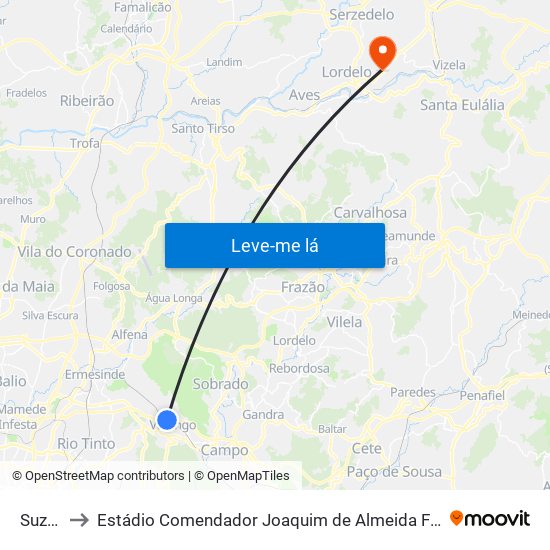 Suzão to Estádio Comendador Joaquim de Almeida Freitas map