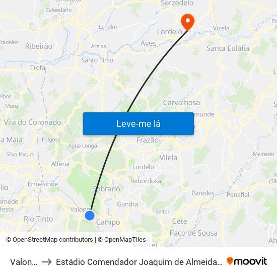 Valongo to Estádio Comendador Joaquim de Almeida Freitas map
