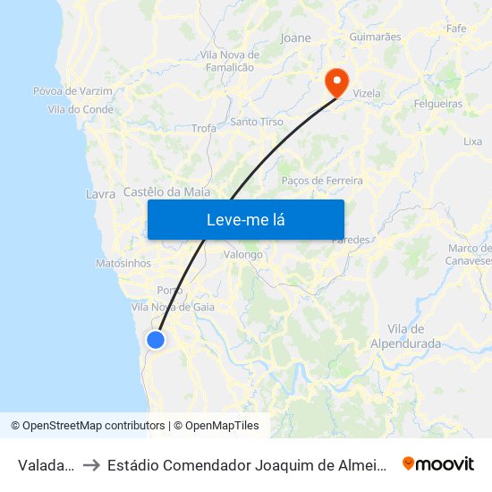 Valadares to Estádio Comendador Joaquim de Almeida Freitas map