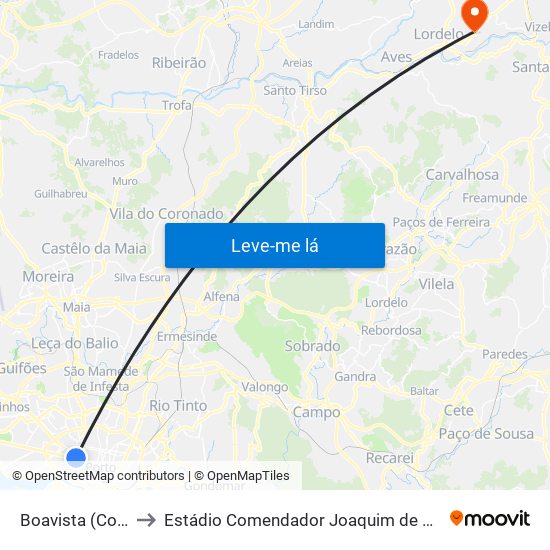 Boavista (Correios) to Estádio Comendador Joaquim de Almeida Freitas map