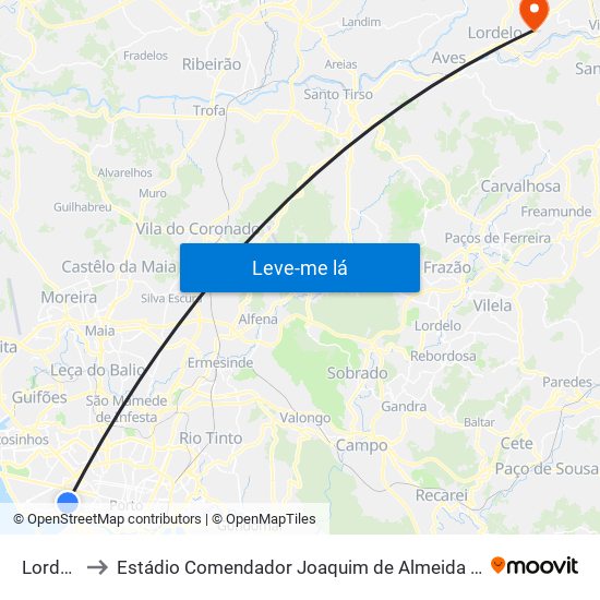 Lordelo to Estádio Comendador Joaquim de Almeida Freitas map