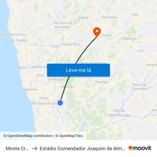 Monte Crasto to Estádio Comendador Joaquim de Almeida Freitas map