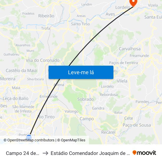 Campo 24 de Agosto to Estádio Comendador Joaquim de Almeida Freitas map