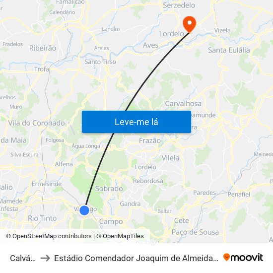 Calvário to Estádio Comendador Joaquim de Almeida Freitas map