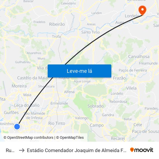 Ruela to Estádio Comendador Joaquim de Almeida Freitas map