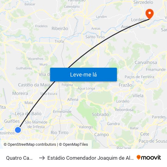 Quatro Caminhos to Estádio Comendador Joaquim de Almeida Freitas map