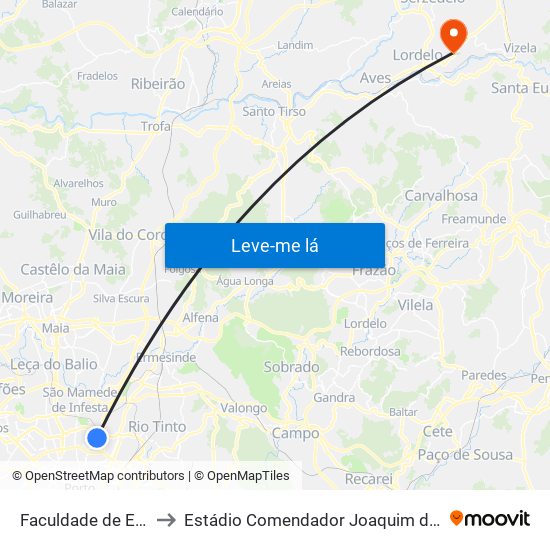 Faculdade de Engenharia to Estádio Comendador Joaquim de Almeida Freitas map