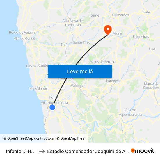 Infante D. Henrique to Estádio Comendador Joaquim de Almeida Freitas map