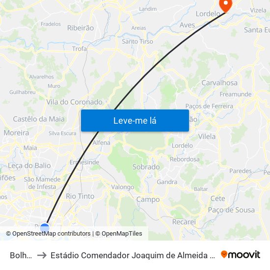 Bolhão to Estádio Comendador Joaquim de Almeida Freitas map