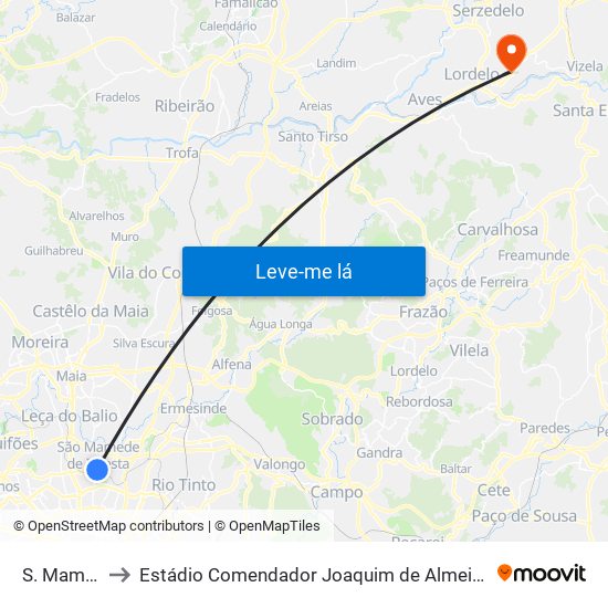 S. Mamede to Estádio Comendador Joaquim de Almeida Freitas map