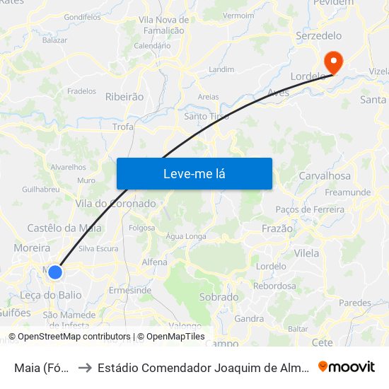 Maia (Fórum) to Estádio Comendador Joaquim de Almeida Freitas map