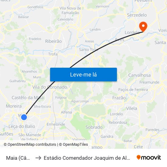 Maia (Câmara) to Estádio Comendador Joaquim de Almeida Freitas map