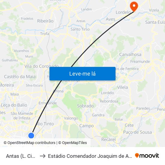 Antas (L. Cidadão) to Estádio Comendador Joaquim de Almeida Freitas map