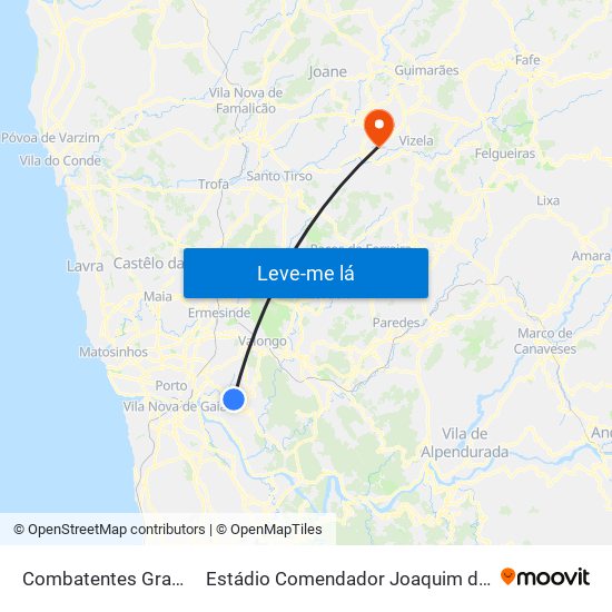 Combatentes Grande Guerra to Estádio Comendador Joaquim de Almeida Freitas map