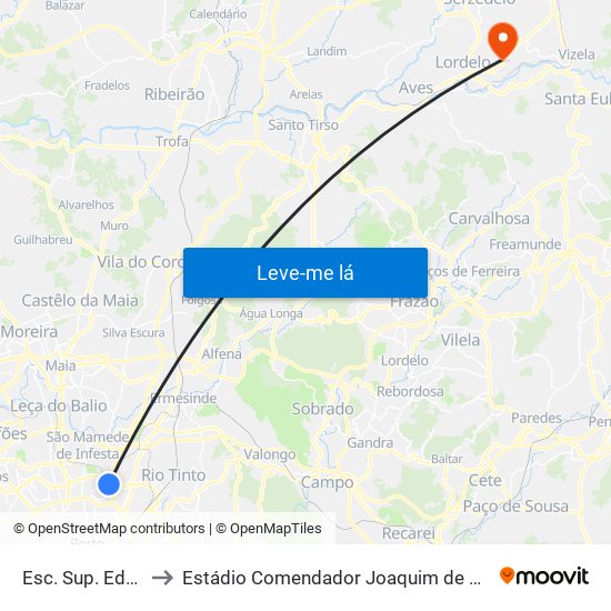 Esc. Sup. Educação to Estádio Comendador Joaquim de Almeida Freitas map