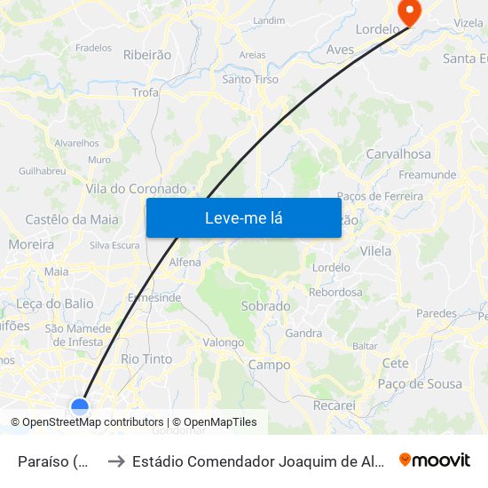 Paraíso (Metro) to Estádio Comendador Joaquim de Almeida Freitas map