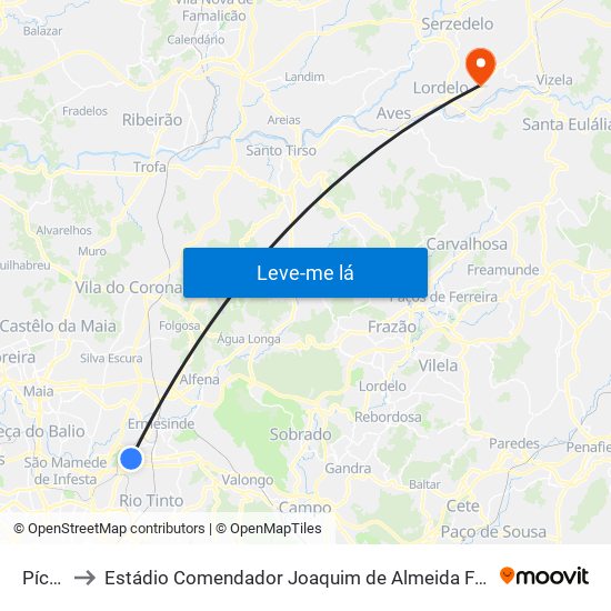 Pícua to Estádio Comendador Joaquim de Almeida Freitas map