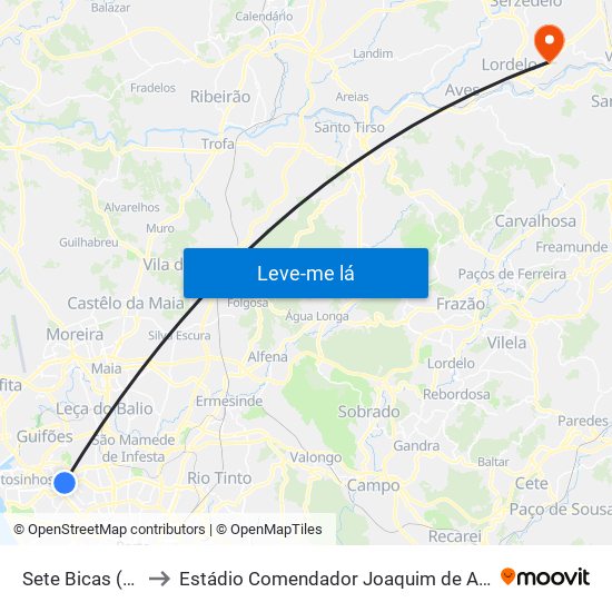 Sete Bicas (Metro) to Estádio Comendador Joaquim de Almeida Freitas map