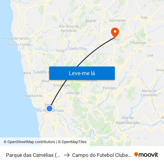 Parque das Camélias (Terminal) to Campo do Futebol Clube de Vizela map