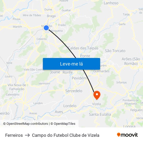 Ferreiros to Campo do Futebol Clube de Vizela map