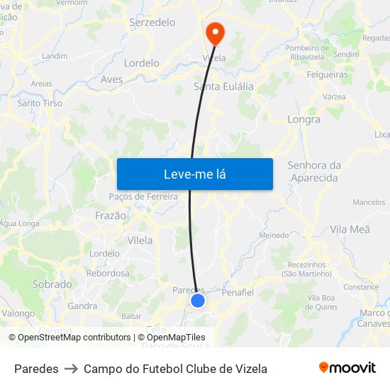 Paredes to Campo do Futebol Clube de Vizela map