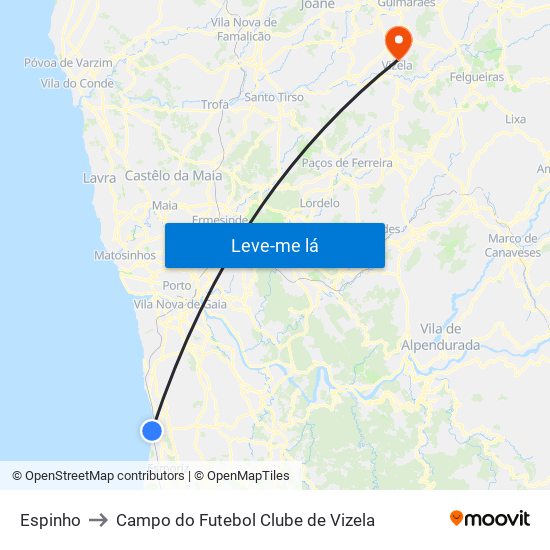 Espinho to Campo do Futebol Clube de Vizela map