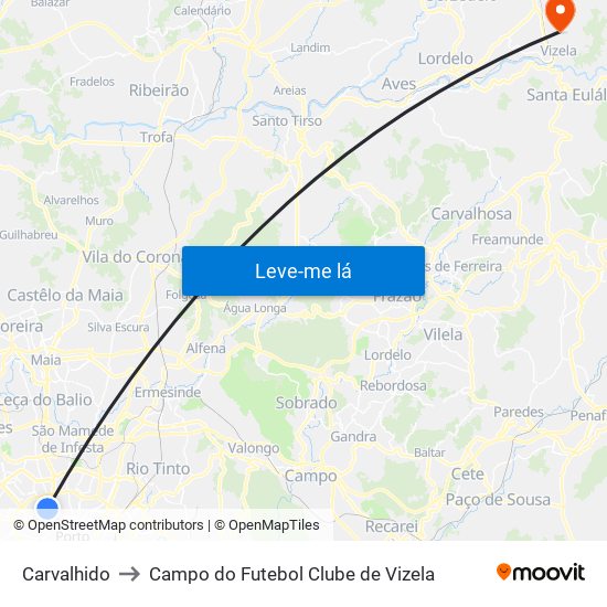 Carvalhido to Campo do Futebol Clube de Vizela map