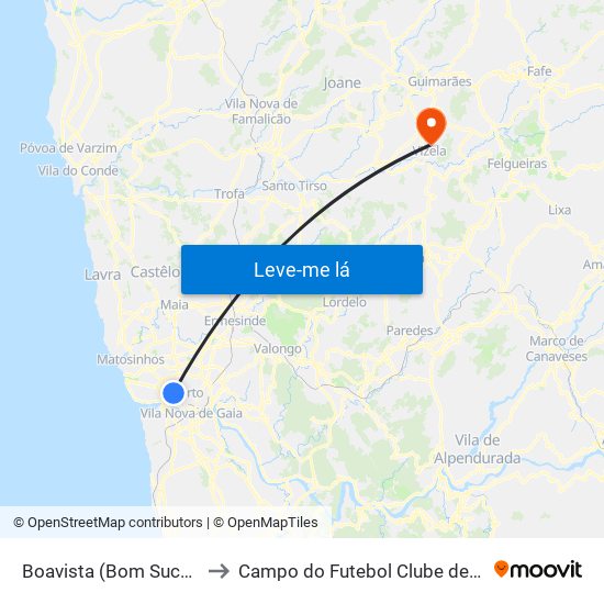 Boavista (Bom Sucesso) to Campo do Futebol Clube de Vizela map