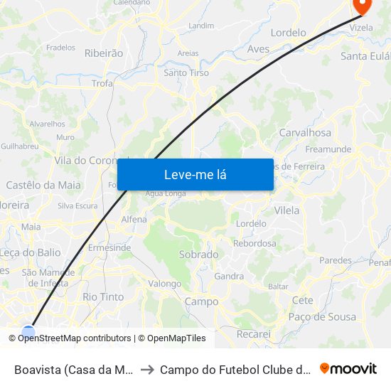 Boavista (Casa da Música) to Campo do Futebol Clube de Vizela map