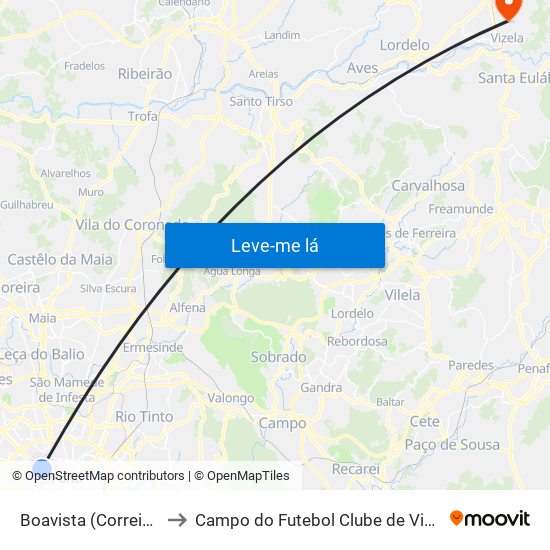 Boavista (Correios) to Campo do Futebol Clube de Vizela map