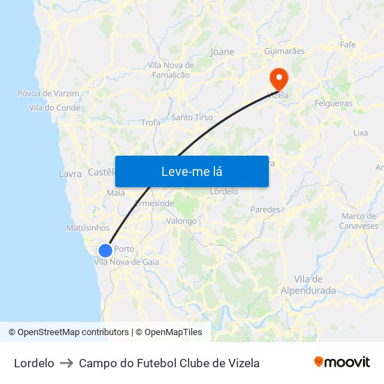 Lordelo to Campo do Futebol Clube de Vizela map