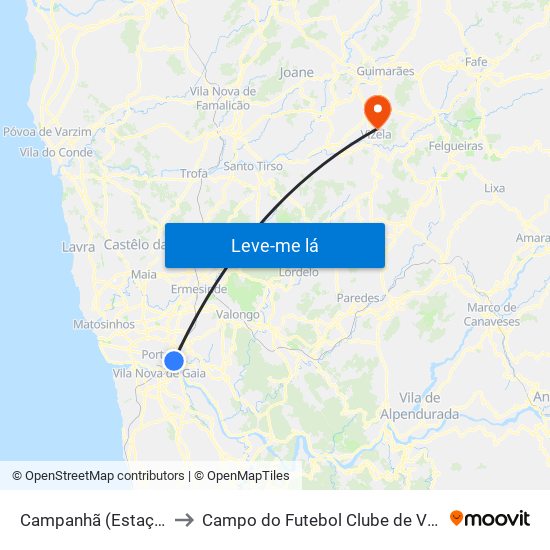 Campanhã (Estação) to Campo do Futebol Clube de Vizela map