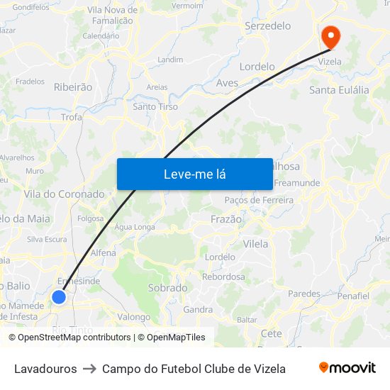 Lavadouros to Campo do Futebol Clube de Vizela map