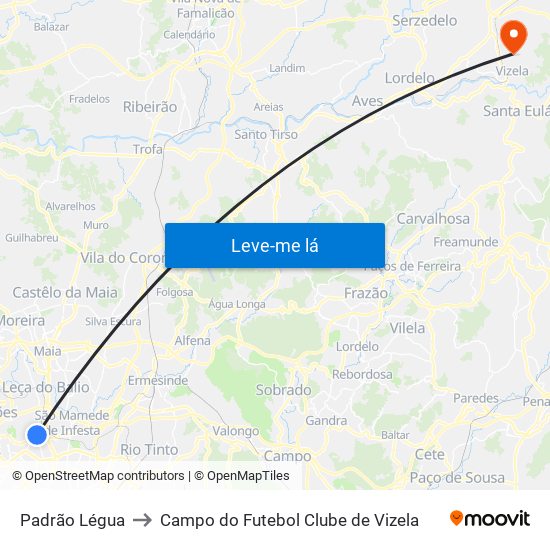 Padrão Légua to Campo do Futebol Clube de Vizela map