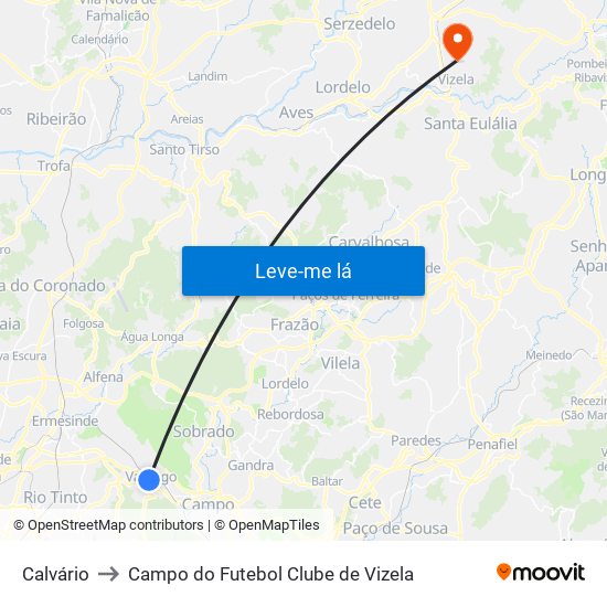 Calvário to Campo do Futebol Clube de Vizela map