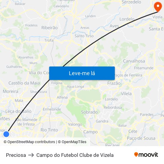 Preciosa to Campo do Futebol Clube de Vizela map