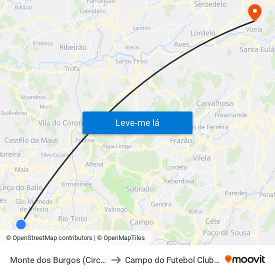 Monte dos Burgos (Circunvalação) to Campo do Futebol Clube de Vizela map