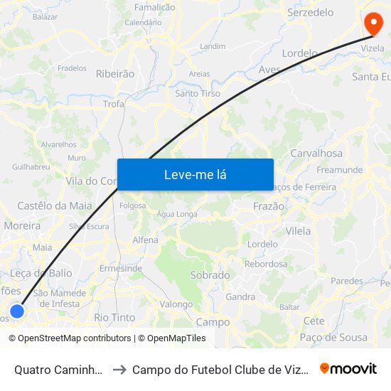 Quatro Caminhos to Campo do Futebol Clube de Vizela map