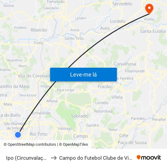 Ipo (Circunvalação) to Campo do Futebol Clube de Vizela map