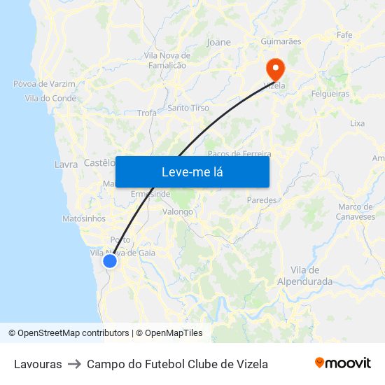 Lavouras to Campo do Futebol Clube de Vizela map