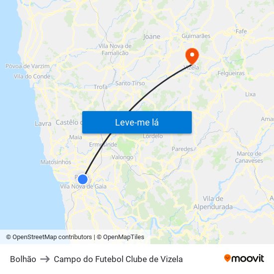 Bolhão to Campo do Futebol Clube de Vizela map