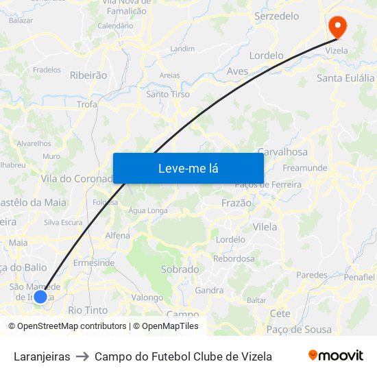 Laranjeiras to Campo do Futebol Clube de Vizela map