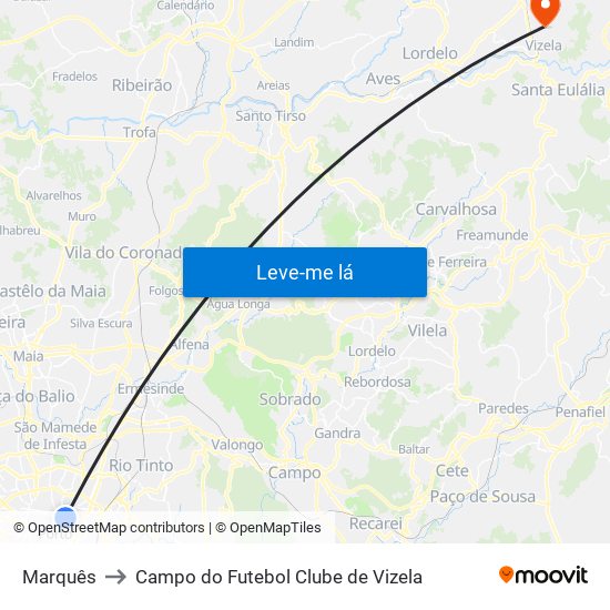 Marquês to Campo do Futebol Clube de Vizela map